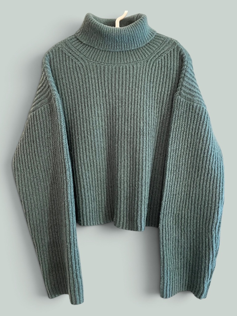 C'Isa Forest Green Shaker Knit Turtleneck Cropped Sweater Size L